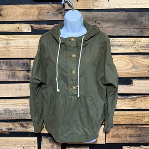 Aerie Olive Lightweight‎ Pullover Hooded Windbreaker Jacket Size Small